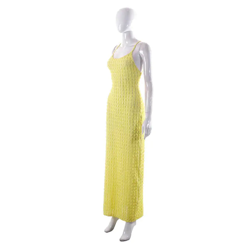 Summertime Fine Textured Cross Strap Maxi Dress 