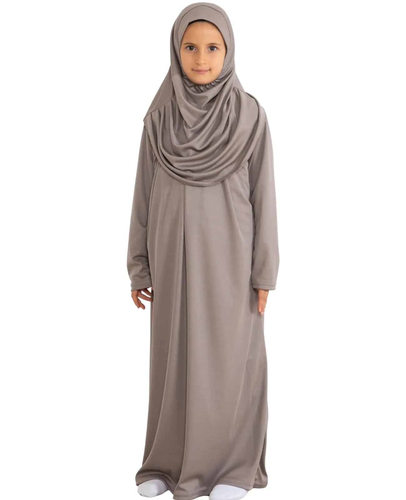 ^Kids Prayer Dress Muslim Clothes for Girls Long Sleeve Abaya with Hijab Two Piece Islamic Set Scarf Kaftan Jilbab (Deep Mink)