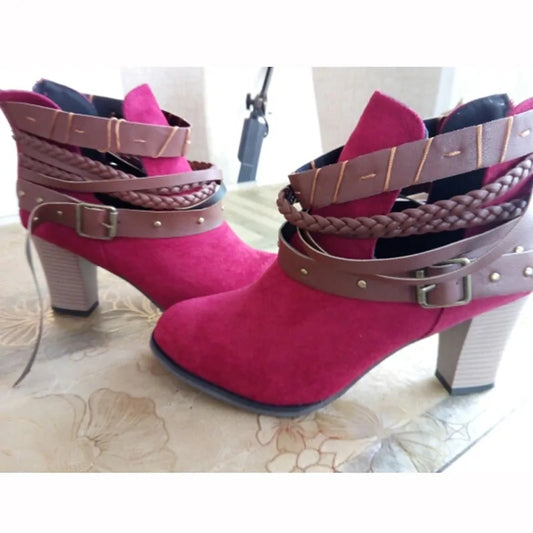 Buckle Strap Heels Ankle Boots 