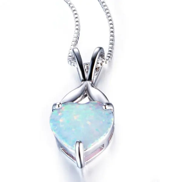 White Fire Opal Heart Pendants 