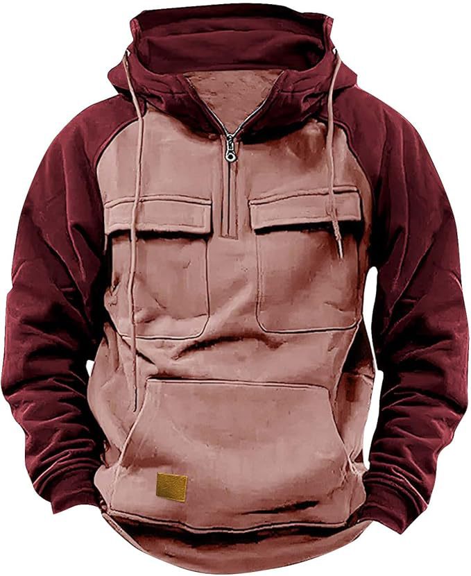 Fall Winter Hooded Young Men's Workwear Contrast Color Casual Sweater 
