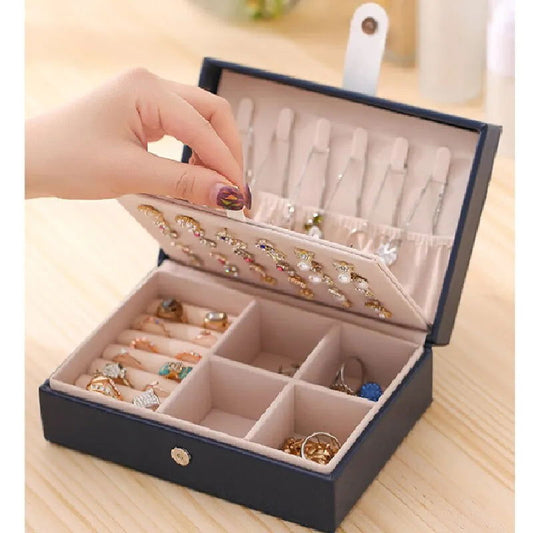 1pcs Double Layer Storage Box Ladies Princess Simple Style Leather Flip Type Jewelry Box Travel Home Portable Jewelry Box jewelry box