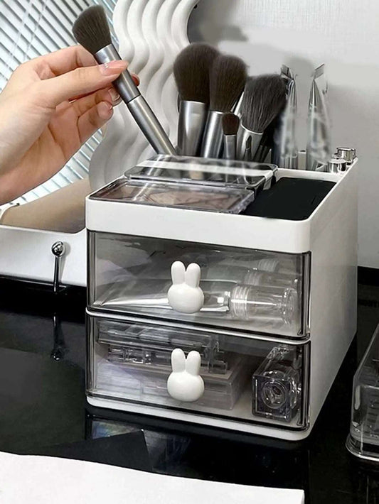 1pc white double-layer storage box drawer desktop transparent jewelry cosmetics storage box High appearance level jewelry box