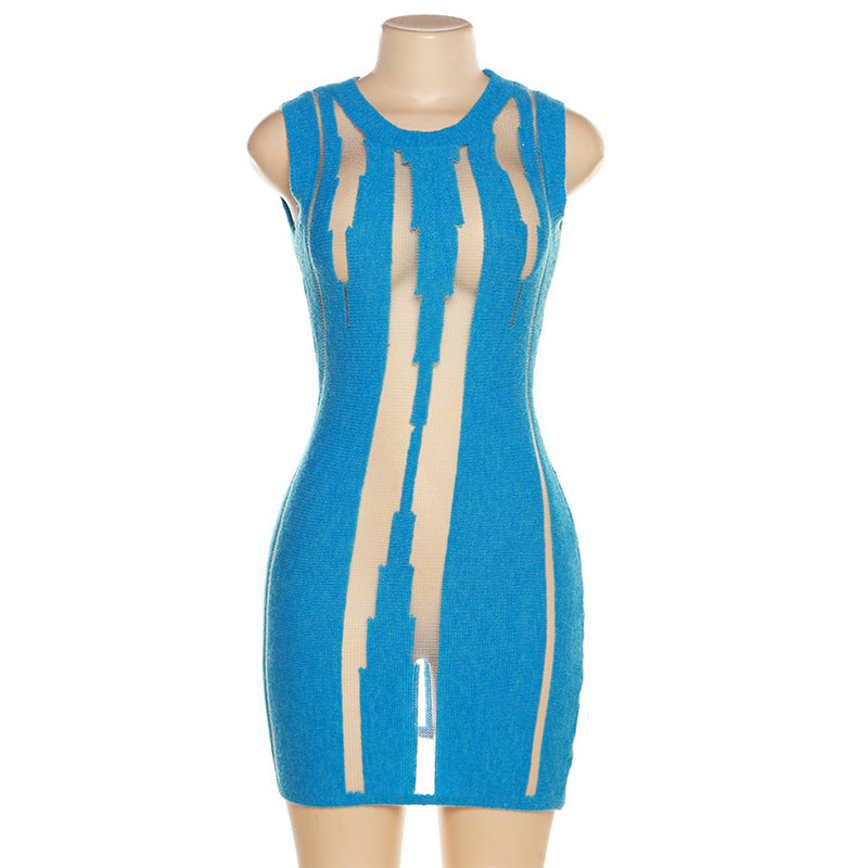 Patchwork Mesh Women Sleeveless Bodycon Mini dress*