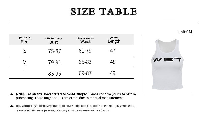 *Spring Women Tank Tops Subtranslucent Slim Tops Letter Printed White Racerback Vest