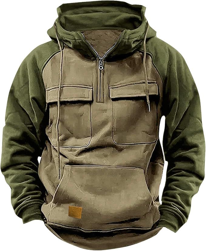 Fall Winter Hooded Young Men's Workwear Contrast Color Casual Sweater 