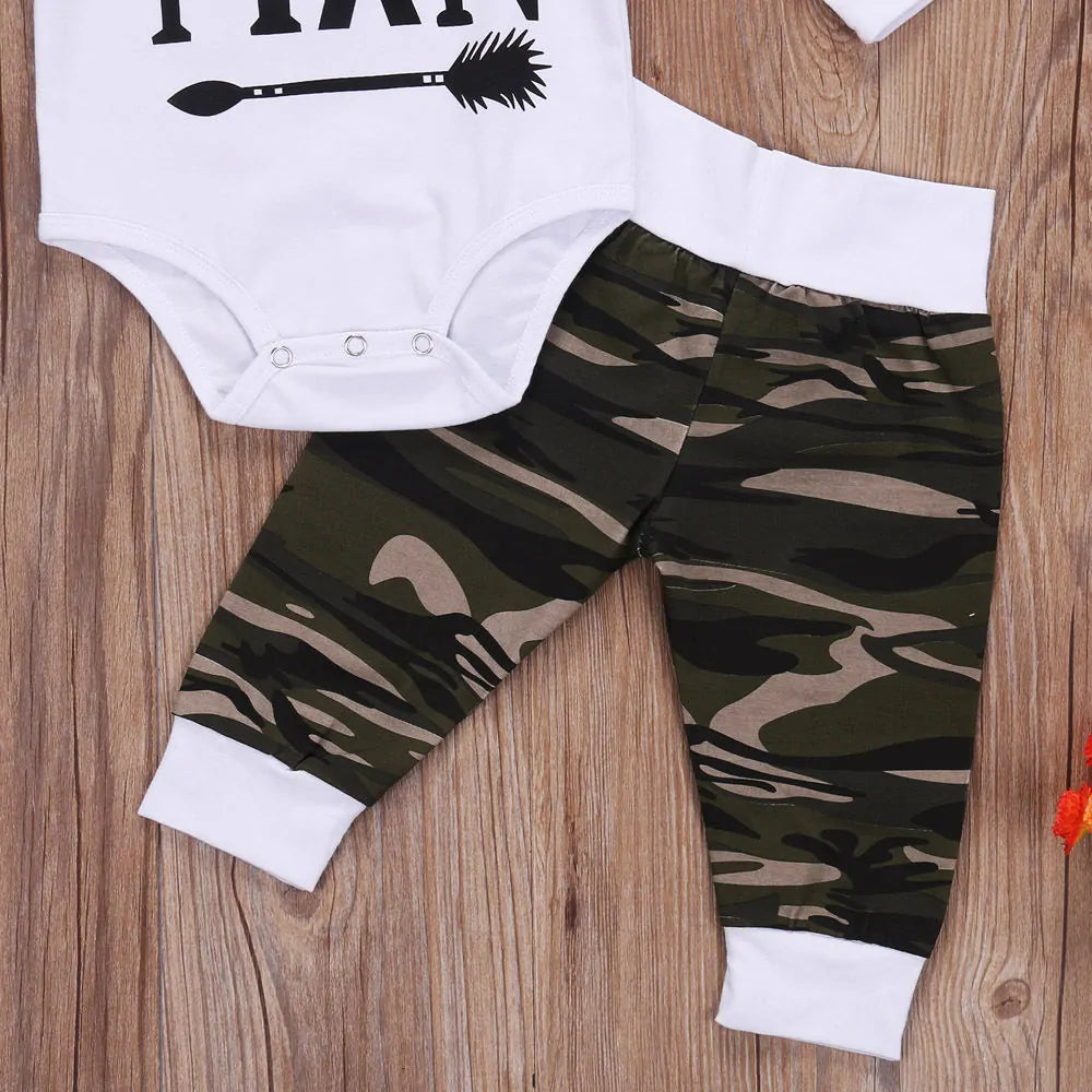 Baby Boy Camo Tops Romper Pants 