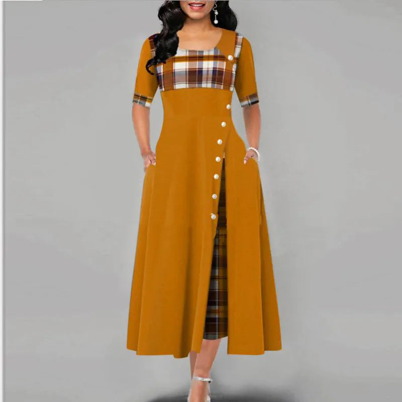 Plaid Print Maxi Dress 