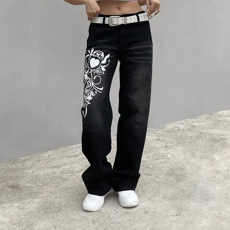 Harajuku Printed Cargo Jeans 