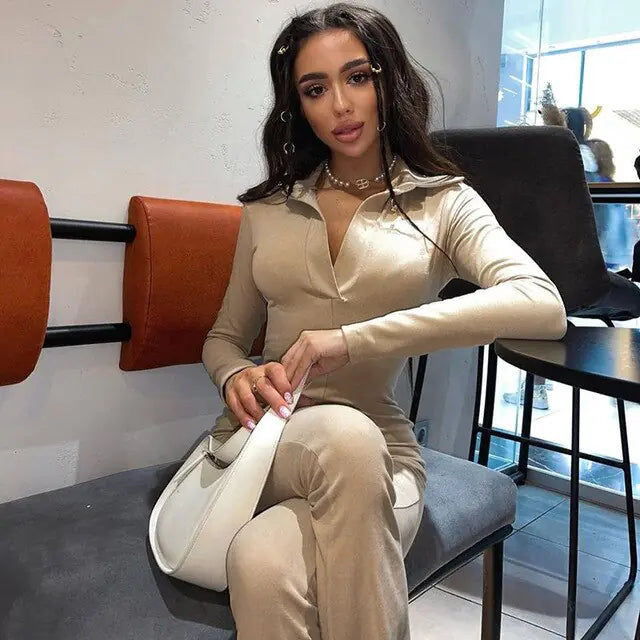 Long Sleeve V-Neck Skinny Jumpsuit 