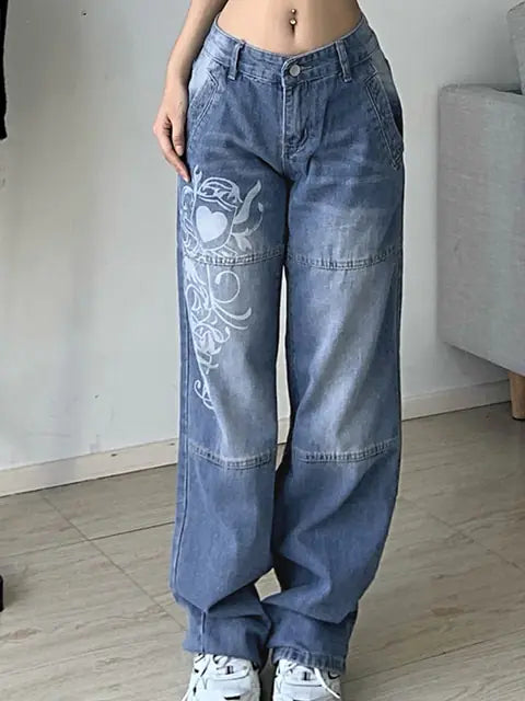 Harajuku Printed Cargo Jeans 