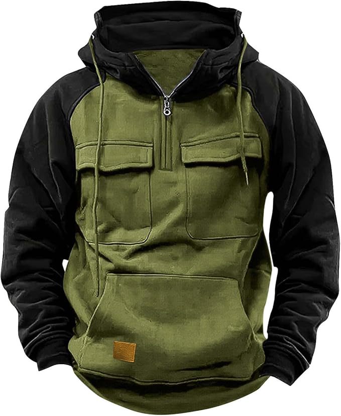 Fall Winter Hooded Young Men's Workwear Contrast Color Casual Sweater 