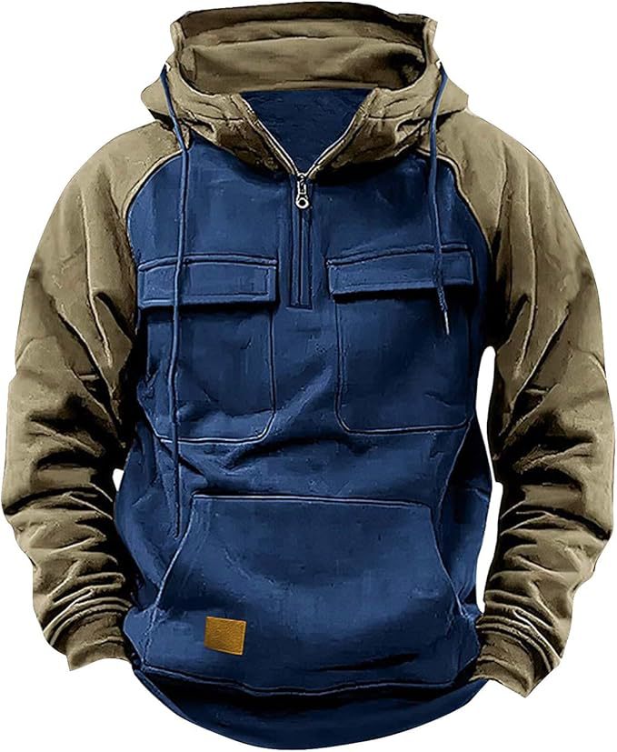 Fall Winter Hooded Young Men's Workwear Contrast Color Casual Sweater 
