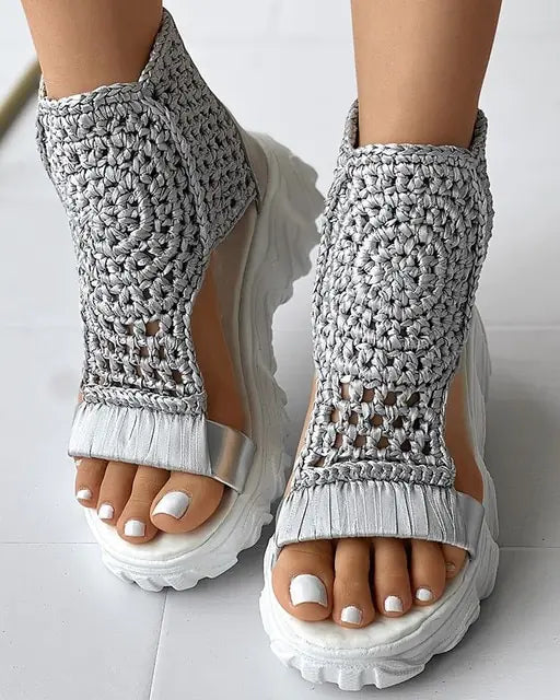 Braided Geometric Wedge Sandals 