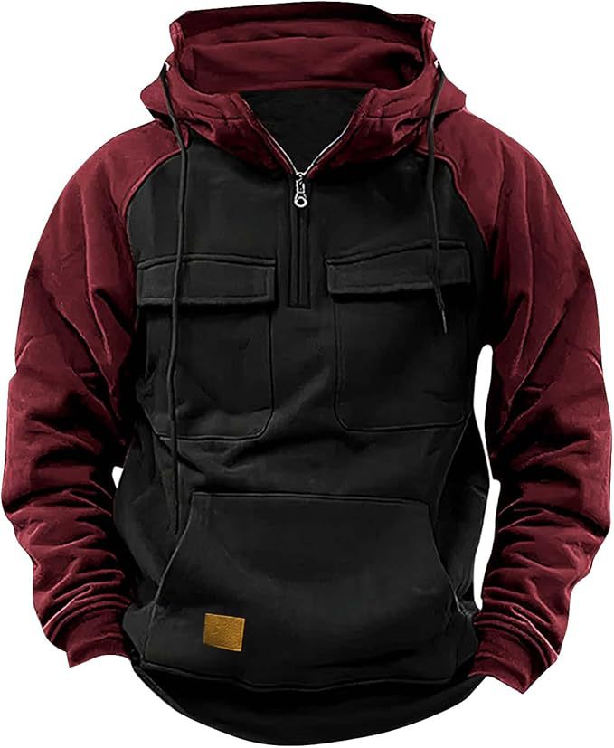 Fall Winter Hooded Young Men's Workwear Contrast Color Casual Sweater 