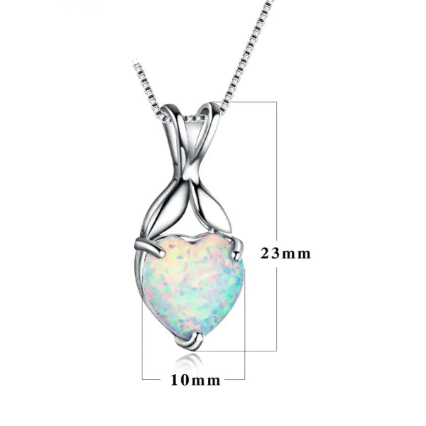 White Fire Opal Heart Pendants 