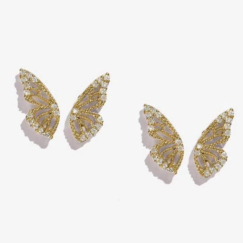 Rhinestone Butterfly Wing Stud Earrings^