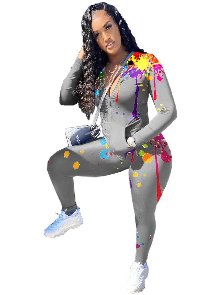 CM.YAYA Sport Sweatsuit Graffiti Print Women's Set Zipper Hoodies Legging Pants Set Active Tracksuit Two Piece Fitness Outfits 