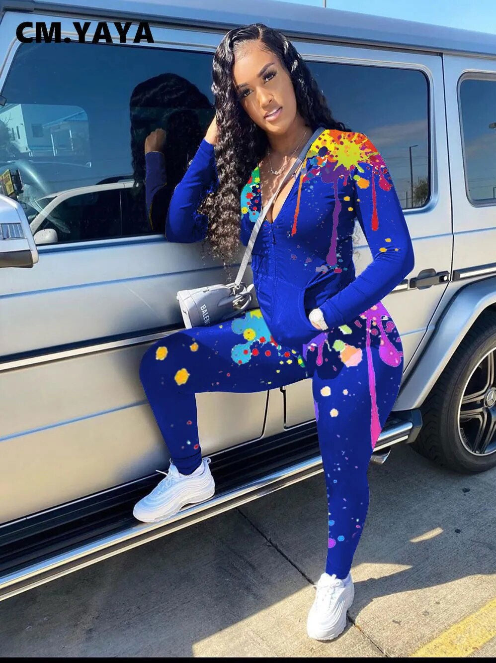 CM.YAYA Sport Sweatsuit Graffiti Print Women's Set Zipper Hoodies Legging Pants Set Active Tracksuit Two Piece Fitness Outfits 