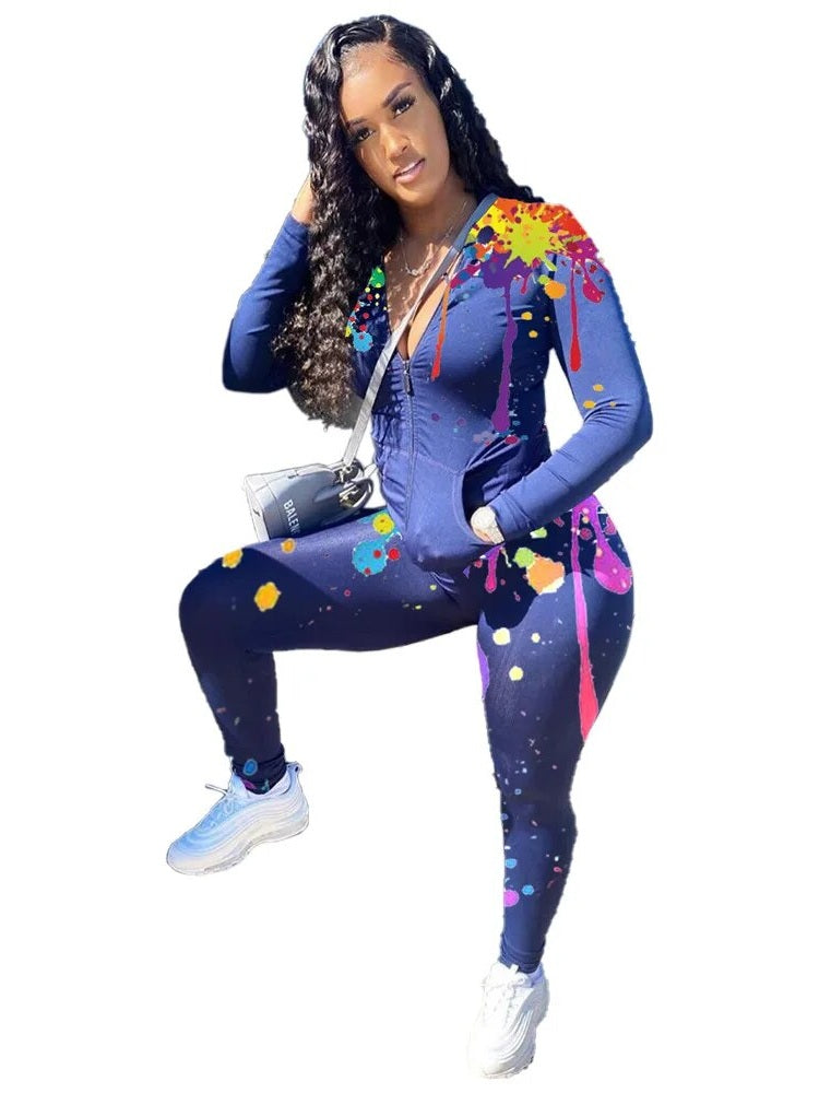 CM.YAYA Sport Sweatsuit Graffiti Print Women's Set Zipper Hoodies Legging Pants Set Active Tracksuit Two Piece Fitness Outfits 