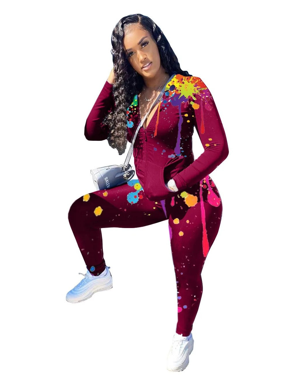 CM.YAYA Sport Sweatsuit Graffiti Print Women's Set Zipper Hoodies Legging Pants Set Active Tracksuit Two Piece Fitness Outfits 