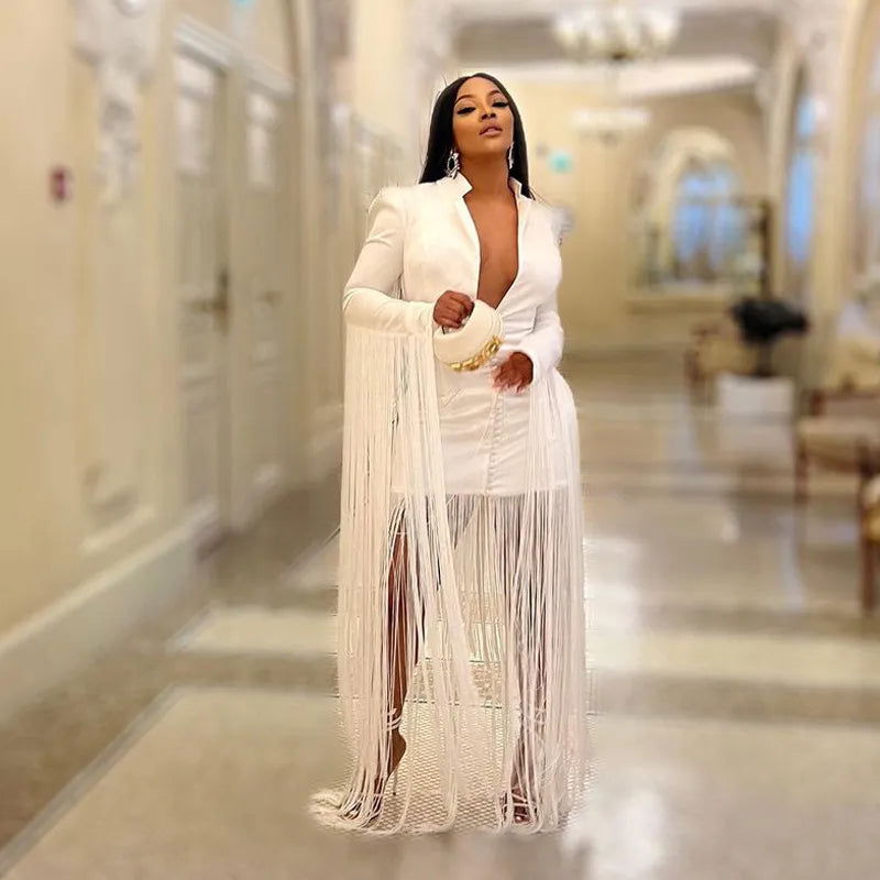Clothing 2023 Wear Long Sleeve Tassel Fringe Elegant Evening Celebrity Dresses Sexy Party Bodycon Dresses for Women Birthday dress