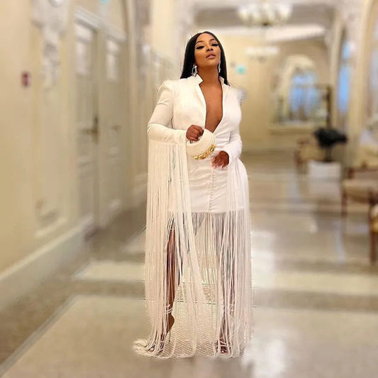 Clothing 2023 Wear Long Sleeve Tassel Fringe Elegant Evening Celebrity Dresses Sexy Party Bodycon Dresses for Women Birthday dress