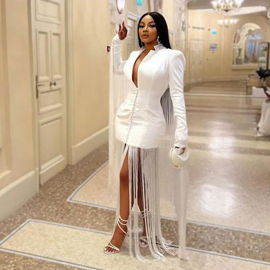 Clothing 2023 Wear Long Sleeve Tassel Fringe Elegant Evening Celebrity Dresses Sexy Party Bodycon Dresses for Women Birthday dress