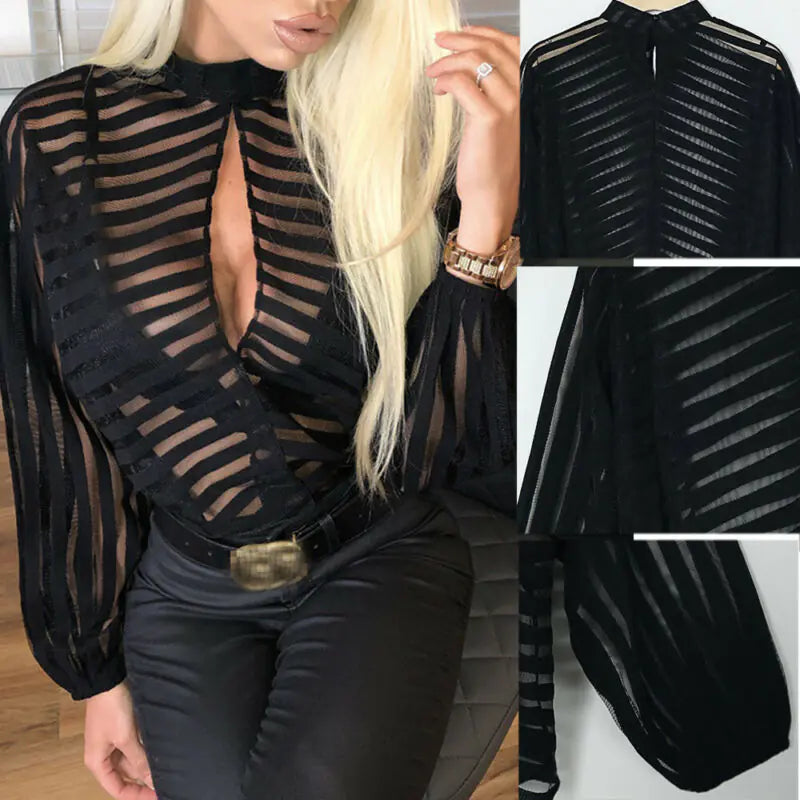 Mesh Net Long Sleeve Blouse 