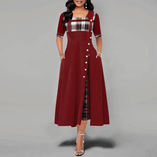 Plaid Print Maxi Dress 