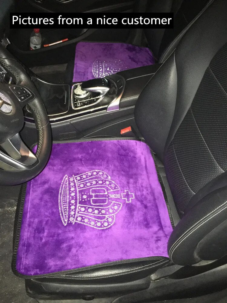 Purple Car Accessories Sparkle Auto Seat Cover Universal Cushion Front Rear Full Set Crystal Crown Noble Winter for Girls Women