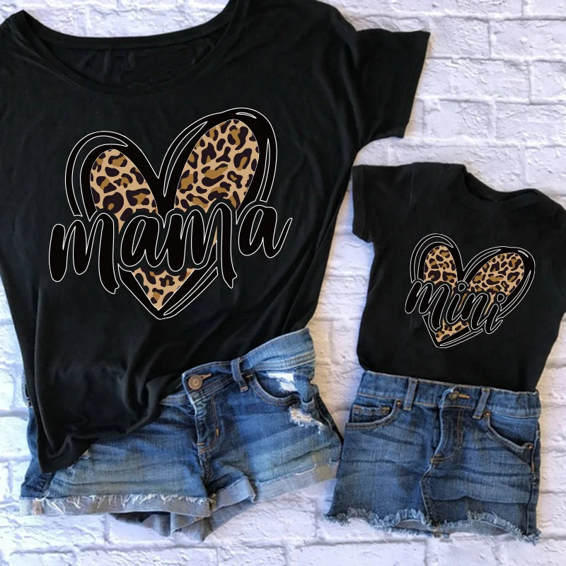 Tshirt family Leopard Love mother kids tshirts Baby Girl Clothes mama mini family matching outfits daughter family look clothes