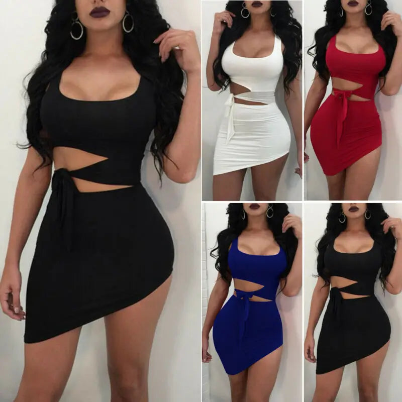 New Fashion Women Sexy Hypotenuse Dress Hollow Out High Waist Sexy Package Hip Dress Evening Party Dress