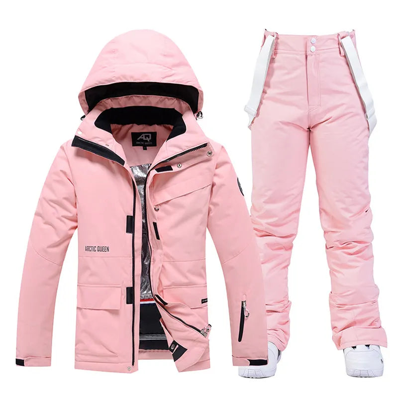 Women's Winter Snow Suit Sets Snowboarding Clothing Skiing Costume 10k Waterproof Windproof Ice Coat Jackets and Strap Pants