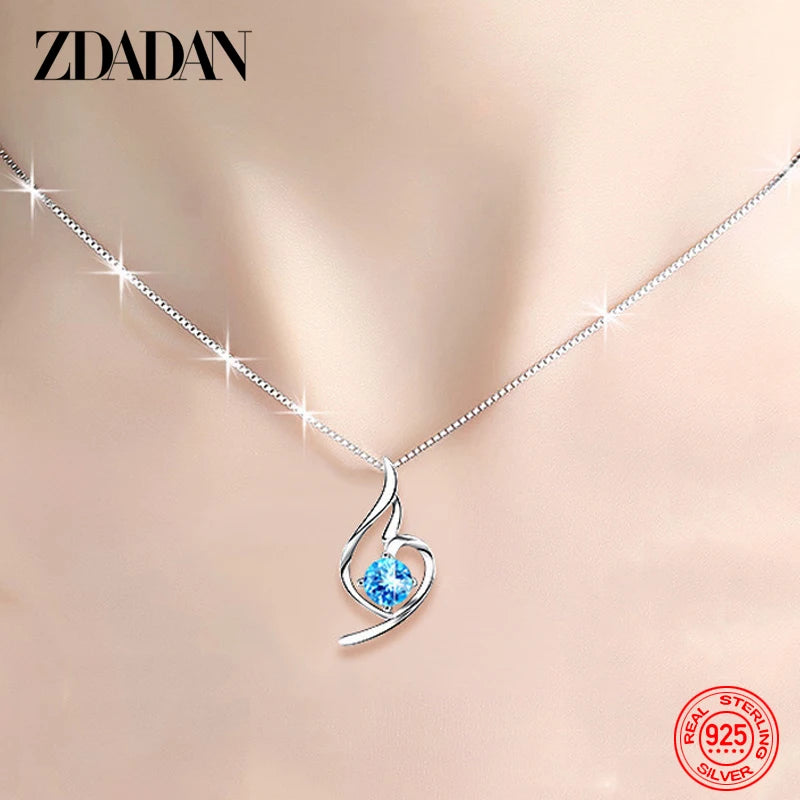 ZDADAN 925 Sterling Silver Blue Zircon Necklace Chain For Women Fashion Wedding Jewelry