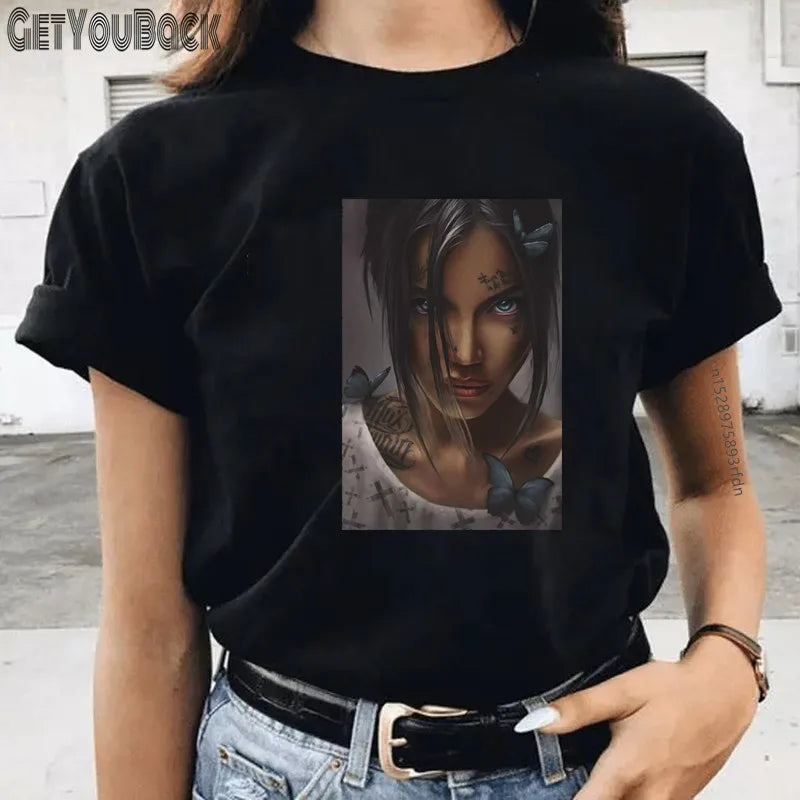 Sexy Lady Women Funny T-shirt Summer Girl Harajuku 90S Tops Tee Female Black Clothes,Drop Ship