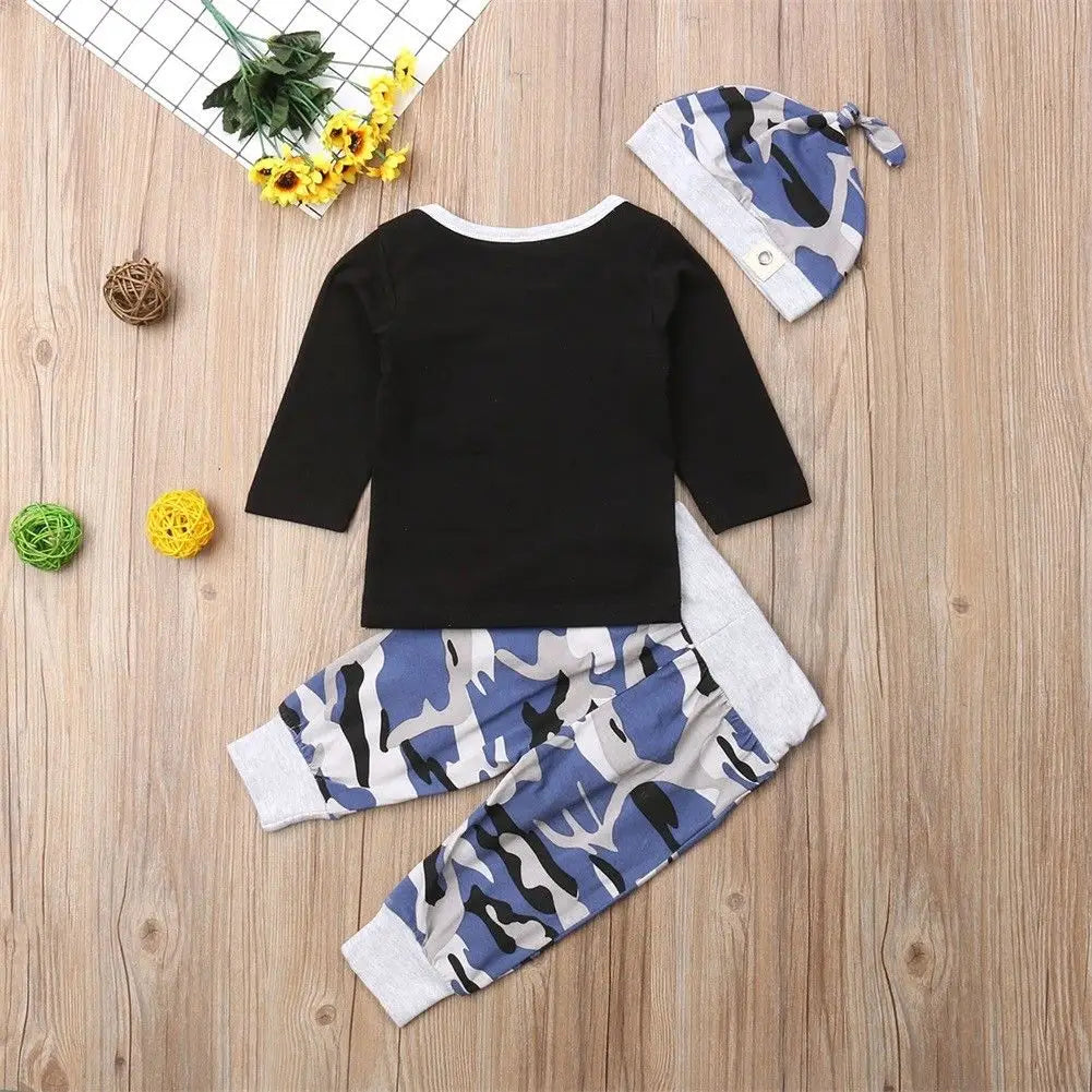 Pudcoco Autumn New Casual 3pcs Baby Boy Clothes Set Newborn Infant Boys Camouflage Top Long Pants Hat Outfits