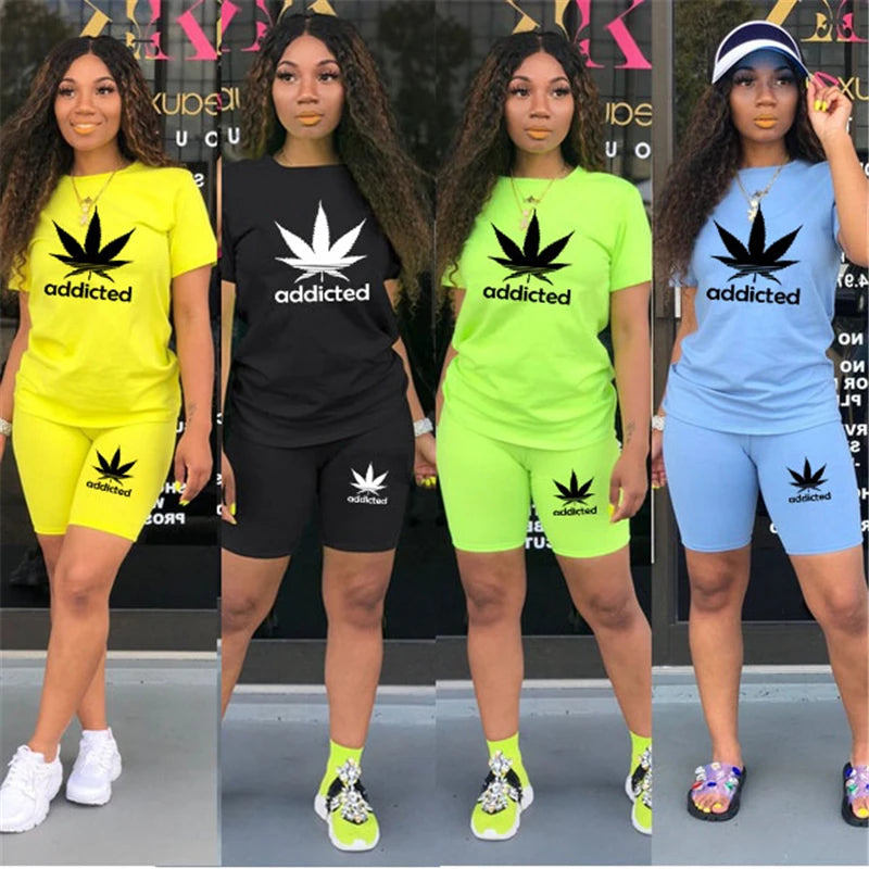 Summer Women Short Sleeve O-Neck Tee Top Pencil Shorts Suits Two Piece Set Sporty Active Tracksuit Outfit Top Tees Ropa De Mujer