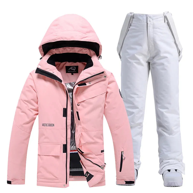 Women's Winter Snow Suit Sets Snowboarding Clothing Skiing Costume 10k Waterproof Windproof Ice Coat Jackets and Strap Pants