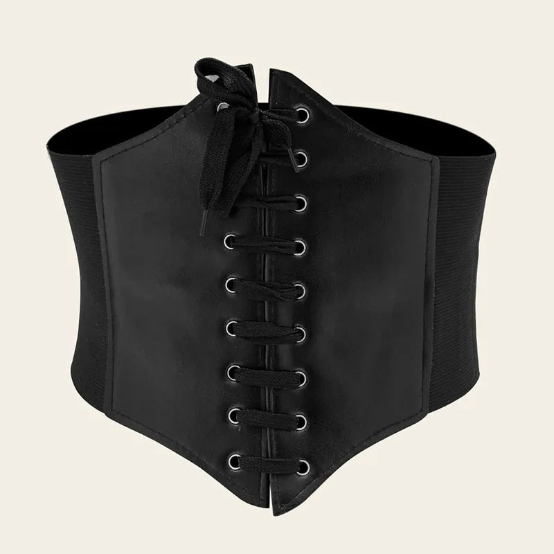 Ultra Plus Wide Belt Front Tie Up Leather Elastic Corset Belt Women Faux Waist Belt All Match Dress Girl Clothes Decoration