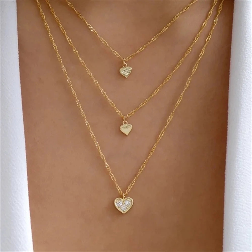 Bls-miracle Fashion Gold Color Heart-Shaped Necklace For Women Trendy Multi-Layer Pendant Necklaces Set Jewelry Gifts