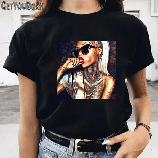 Sexy Lady Women Funny T-shirt Summer Girl Harajuku 90S Tops Tee Female Black Clothes,Drop Ship