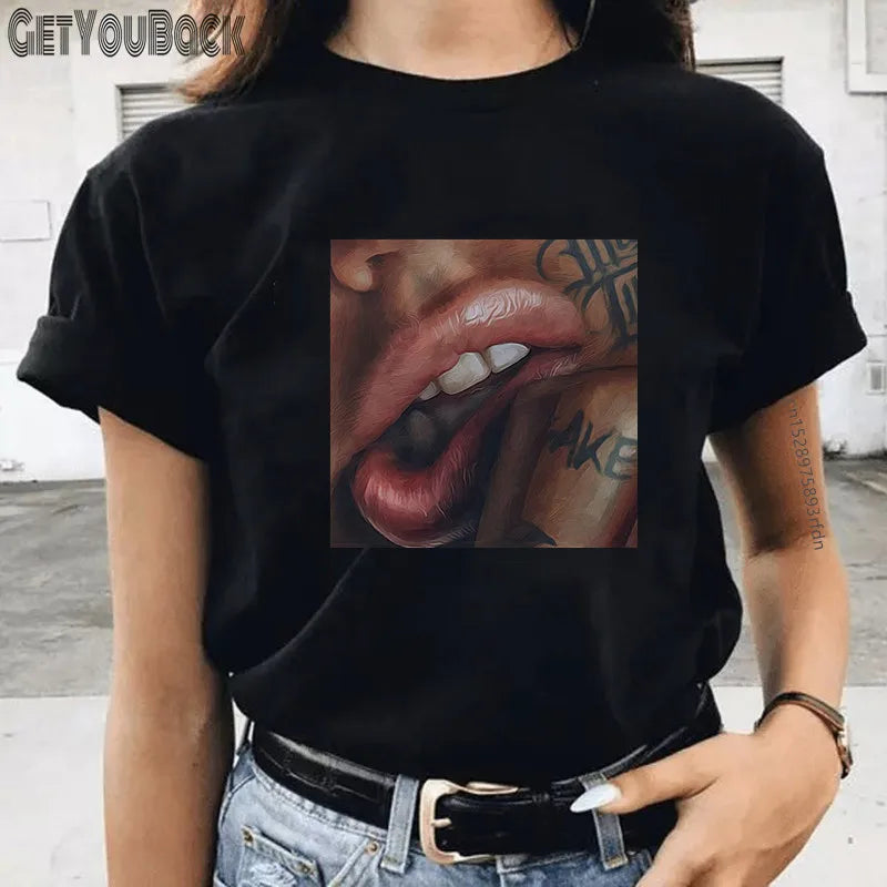 Sexy Lady Women Funny T-shirt Summer Girl Harajuku 90S Tops Tee Female Black Clothes,Drop Ship