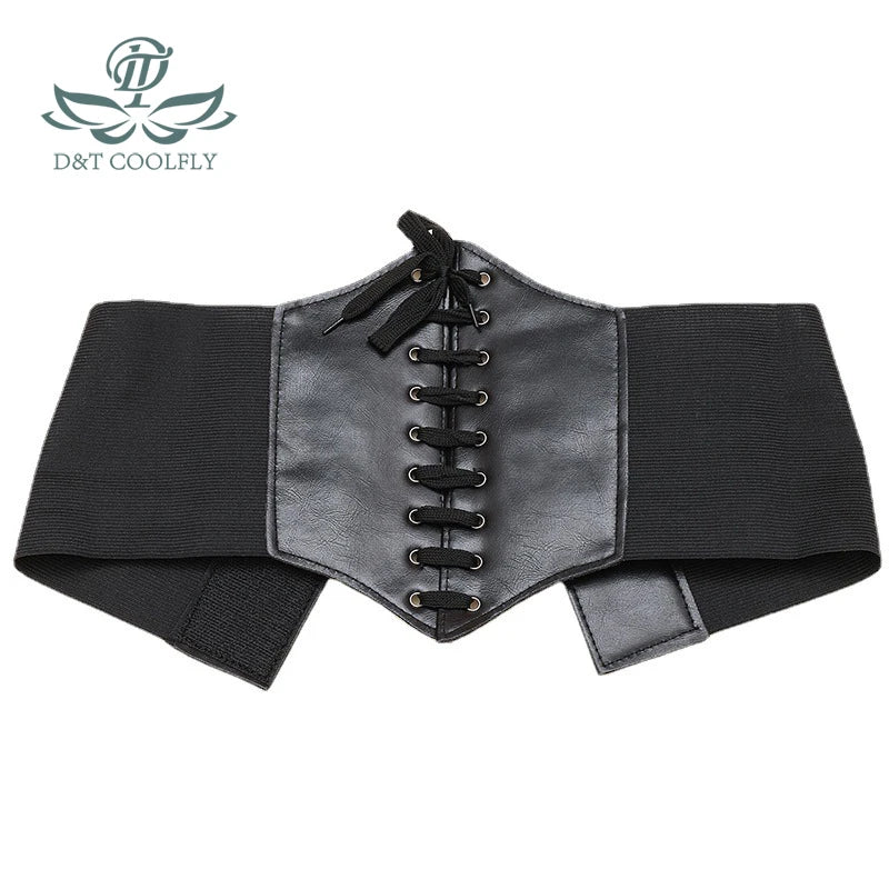 Ultra Plus Wide Belt Front Tie Up Leather Elastic Corset Belt Women Faux Waist Belt All Match Dress Girl Clothes Decoration