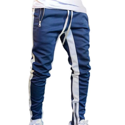 Men Jogger Pants Fitness Bodybuilding Gym Long Sweatpants Contrast Colors Elastic Waist Drawstring Breathable Autumn Trousers 