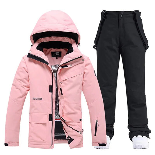 Women's Winter Snow Suit Sets Snowboarding Clothing Skiing Costume 10k Waterproof Windproof Ice Coat Jackets and Strap Pants 