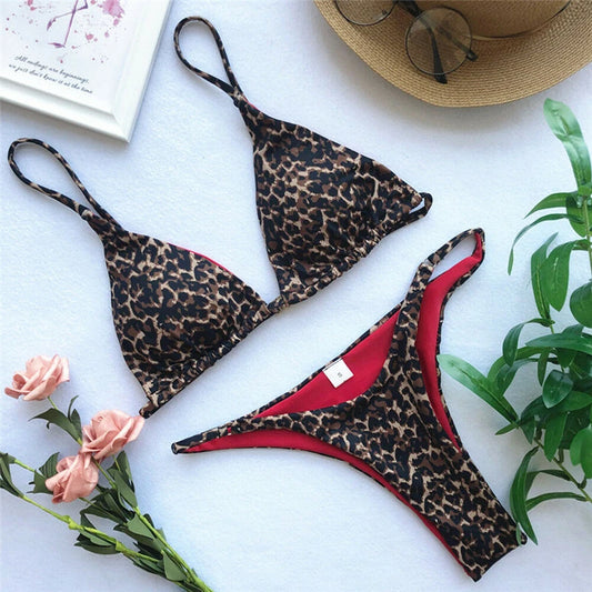 Women Swimwear Leopard Print Women Swimsuit Biquini Feminino Para Praia 2019 Bikini Set Beach Two Piece Swimwear Padded Swimsuit