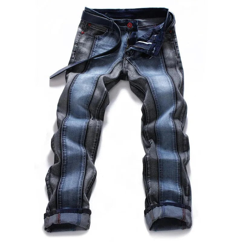 Men's Jeans Casual Biker Pants Designer Splice Patchwork Slim Skinny Blue Jeans  Plus Size 38 40 Dropshipping