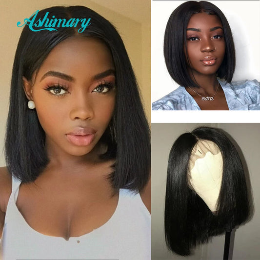 Bob Lace Front Wigs Remy Brazilian Human Hair Wigs Short 4X4 Closure Wig Lace Front Human Hair Wigs For Women Ashimary 150%