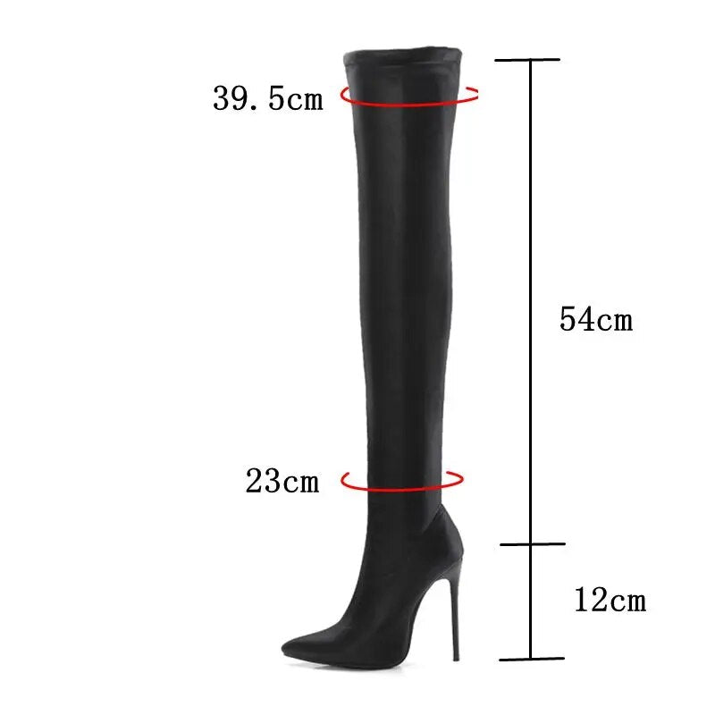 ORCHA LISA Winter Shoes Women Stilettos Thin Heels Over The Knee Boots Pointed Toe Stretched Zipper Thigh high Booties  US 13 15